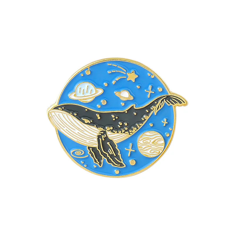 Astronaut Whale Enamel Pin Planet Moon Sea Wave Brooch Fashion Jewelry Gift