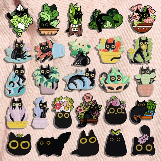 Cartoon Black Cat Enamel Pin Cute Kitten Brooch Jewelry Gift