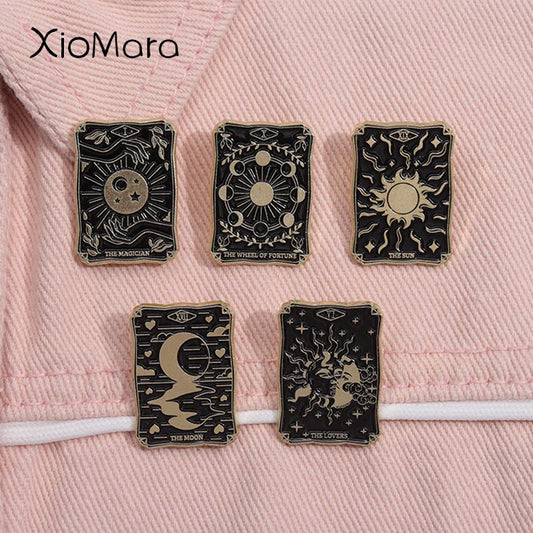 Tarot Card Enamel Pin: Sun Moon Magician Wheel Fortune Brooch