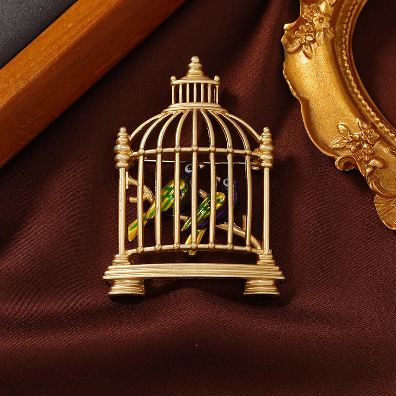 Baroque Gold Scepter Birdcage Brooch Musical Instrument Pin Accessory