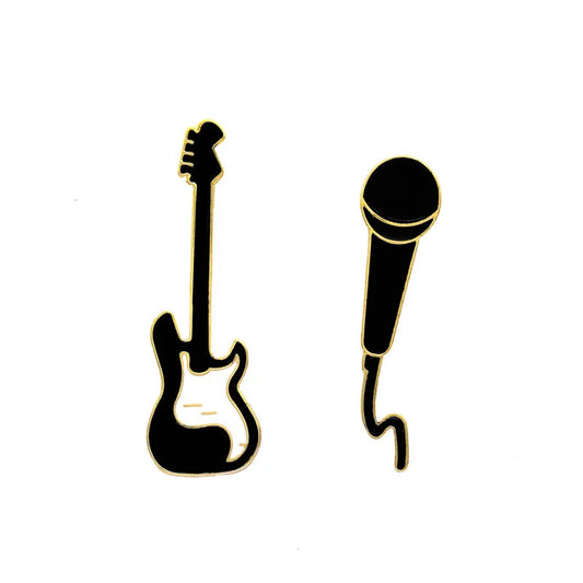 Rock Guitar Enamel Pin Brooch Microphone Badge Lapel Hat Bag Accessories Music Lovers