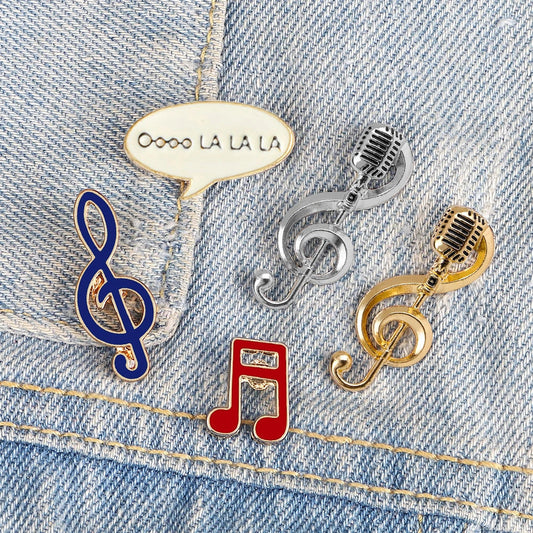 Microphone Music Note Brooch Gold Silver Enamel Pin Singer Party Concert Jewelry Lapel Pin