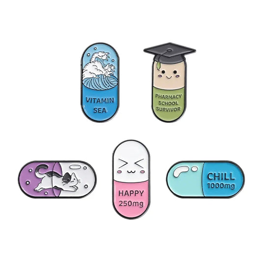 Happy Capsule Enamel Pin Vitamin Sea Brooch Cartoon Jewelry Gifts