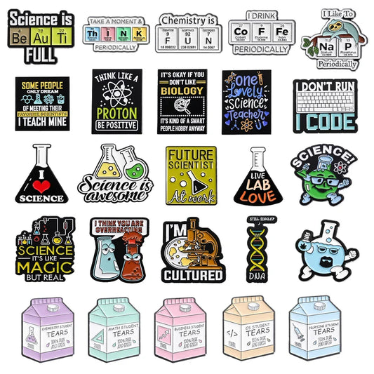 Science Test Tube Enamel Pins Chemical Element Microscope DNA Brooch Student Jewelry Gifts