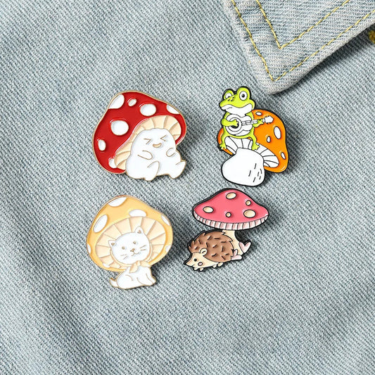 Cute Mushroom Cat Frog Hedgehog Enamel Pin Brooch Lapel Backpack Badge Fashion Jewelry