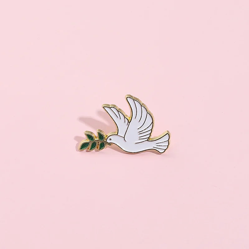 Peace Dove Enamel Pin Olive Branch Pigeon Brooch Jewelry Gift
