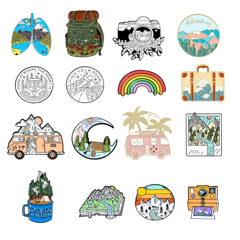 Outdoor Adventure Camping Tent Hiking Enamel Brooch Lapel Pin Gift