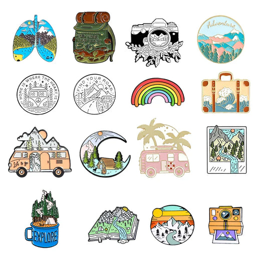 Outdoor Adventure Camping Tent Hiking Enamel Brooch Lapel Pin Gift