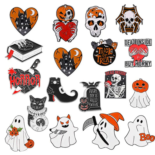 Halloween Goth Ghost Spider Witch Enamel Pin Brooch Jewelry Accessory