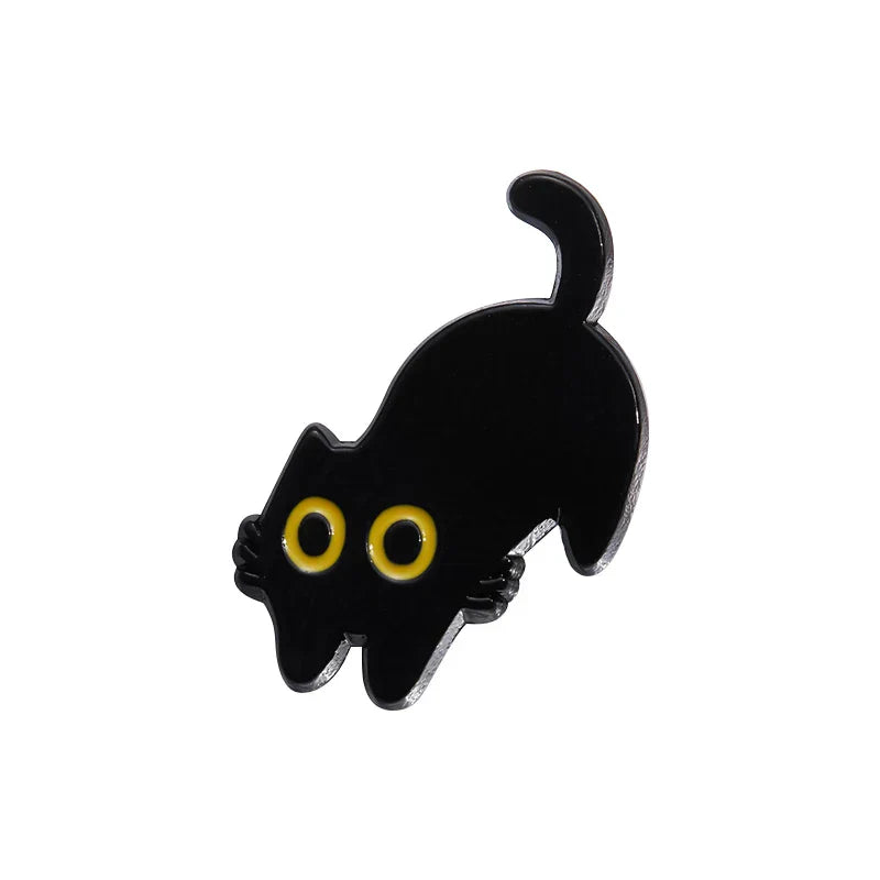 Black Cat Enamel Pin Cute Big Eyes Kitten Brooch Lapel Badge Cartoon Jewelry Gift