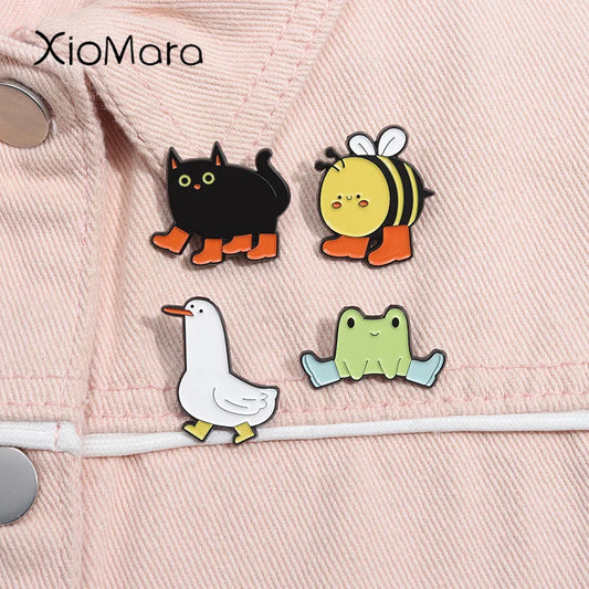 Cute Animal Enamel Pins: Bee, Goose, Frog, Cat Brooches - Fashion Jewelry Gifts