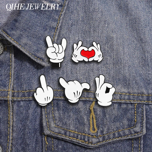 Cartoon Love You Brooch Enamel Pin Metal Lapel Badge Gift
