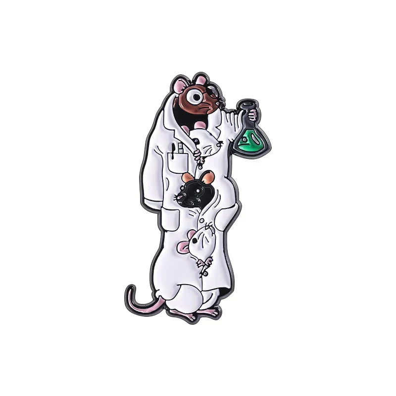 Funny Mouse Scientist Enamel Pins Cartoon Duck Dog Brooches Lapel Badge Animal Jewelry Gift