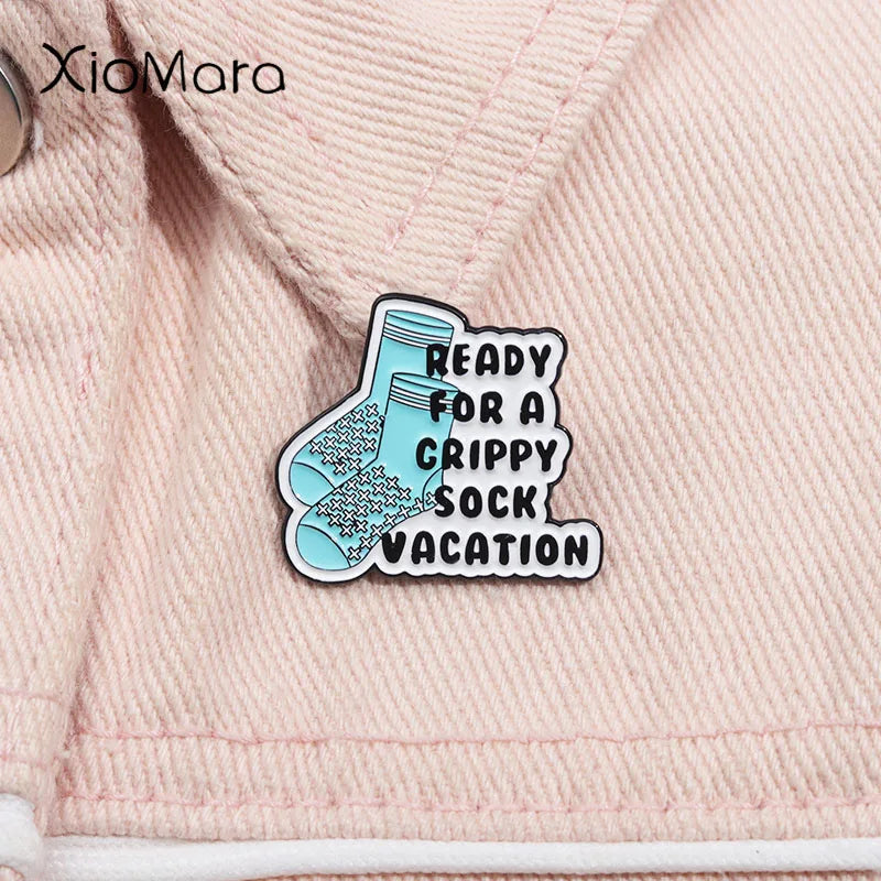 Crippy Sock Vacation Enamel Pin Humor Mental Health Brooch Lapel Badge Jewelry Accessories