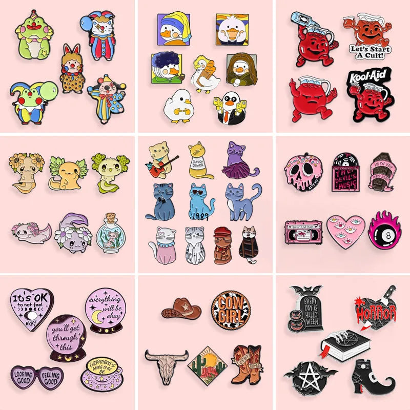 Halloween Enamel Pins Set: Cute Animal Brooches for Backpacks & Clothes