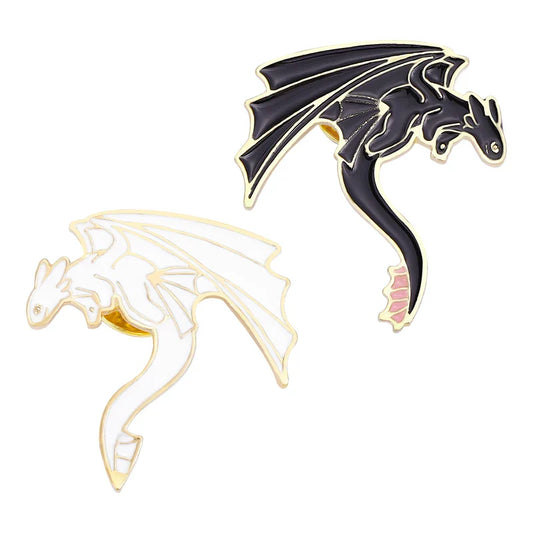 Black White Pterosaur Dragon Enamel Pin Brooch Cartoon Animal Jewelry Gift