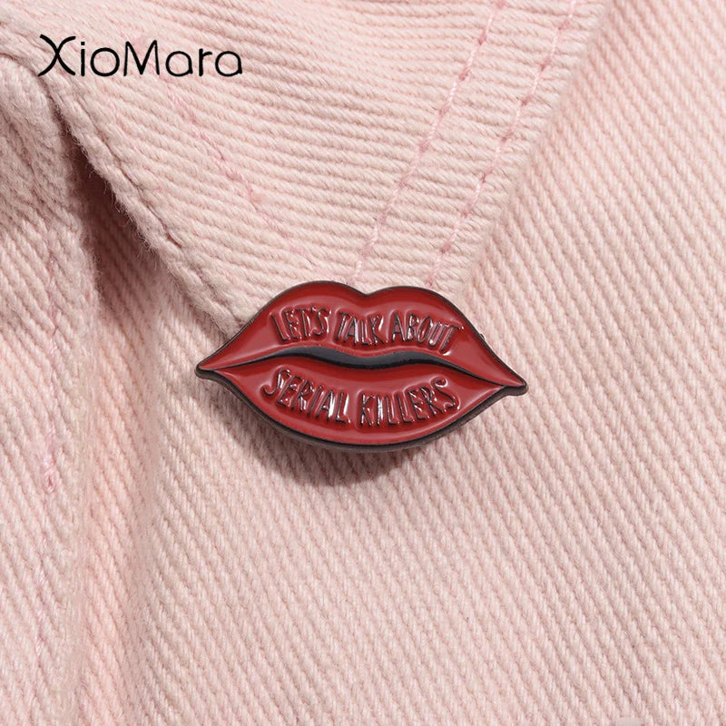 Serial Killers Enamel Pin Red Lips Brooch Lapel Backpack Jacket Badge Jewelry Gift