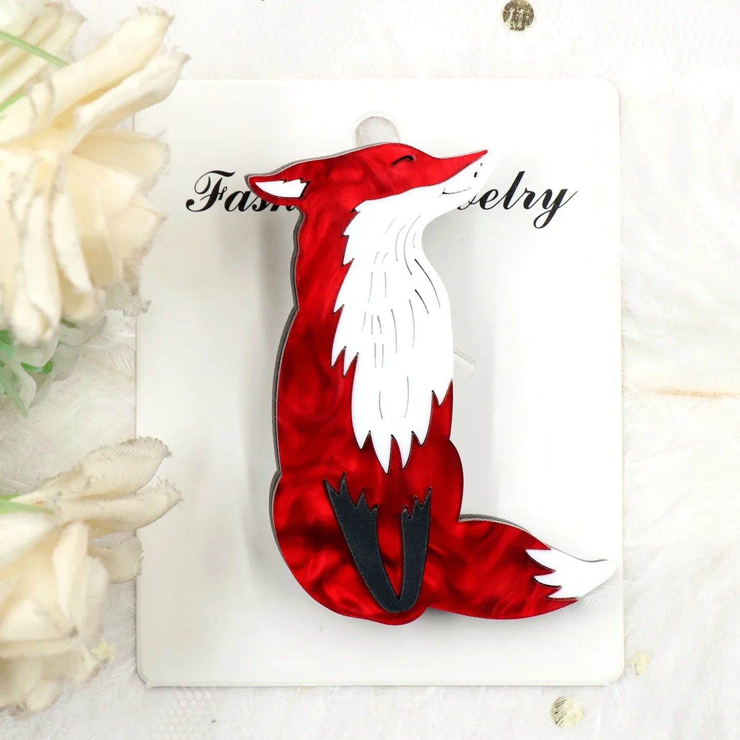 Handmade Colorful Red Fox Brooch Jewelry BH1077
