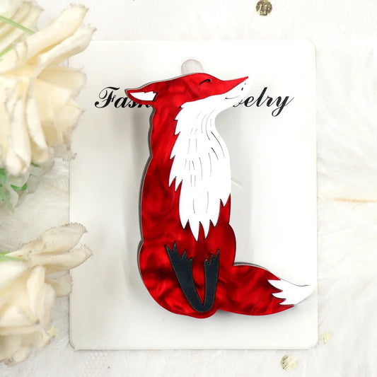 Handmade Colorful Red Fox Brooch Jewelry BH1077