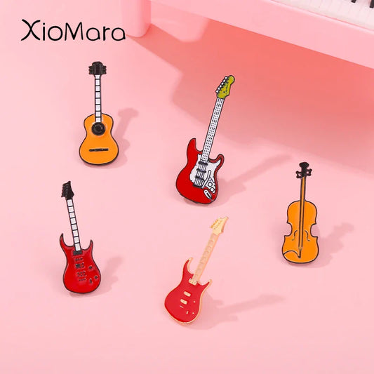 Musical Instrument Enamel Pins: Guitar, Violin, Electric Guitar Brooches for Denim Lapel Jewelry Gifts