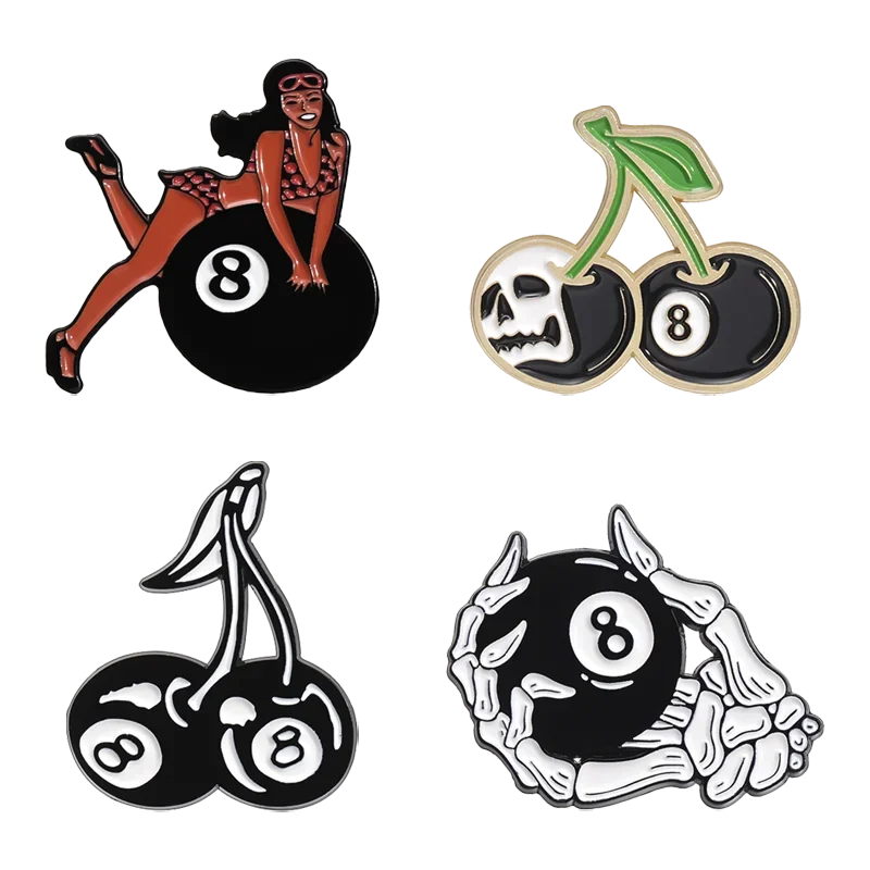 Magic 8-Ball Cherry Enamel Pin Billiards Brooch Lapel Badge Punk Jewelry Gift