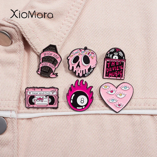 Pink Horror Coffin Enamel Pins Gothic Halloween Brooch Lapel Badge Jewelry Gifts
