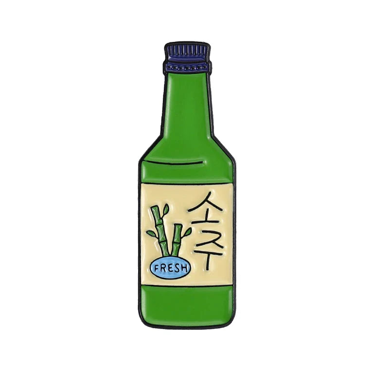 Soju Enamel Pin Peach Wine Bottle Brooch Lapel Pin Gift Jewelry