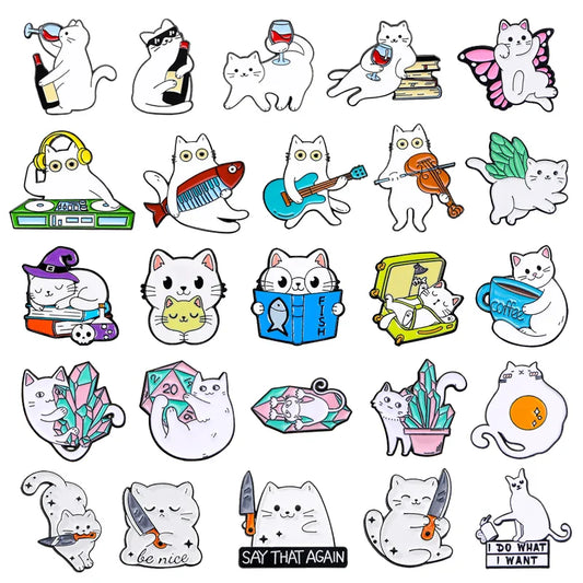 Cartoon White Cat Fried Egg Enamel Pin Kitten Brooch Lapel Jewelry Gift