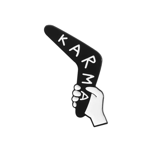KARMA Boomerang Brooch Enamel Pins Punk Gothic Lapel Badges Jewelry Gift