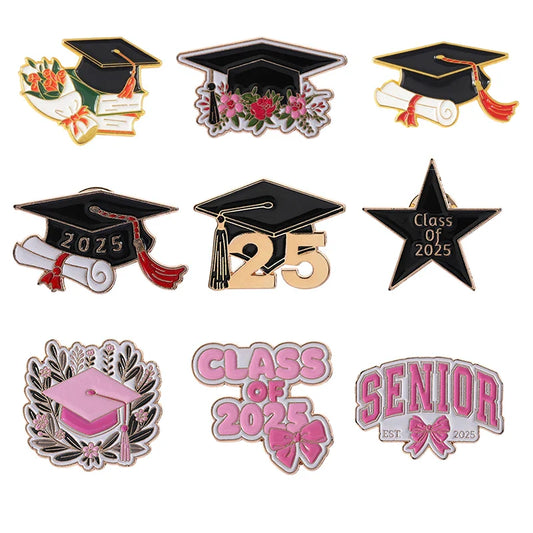 Graduation Enamel Pin Bachelor's Hat Brooch Lapel Badge Pink Jewelry Gift