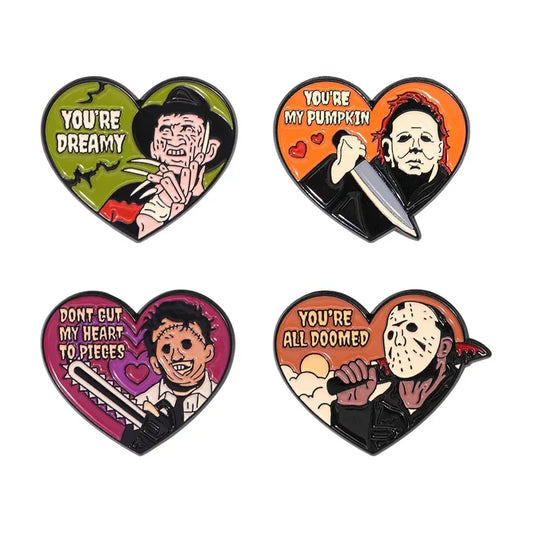 Halloween Horror Movie Enamel Pins Heart Brooch Gothic Jewelry