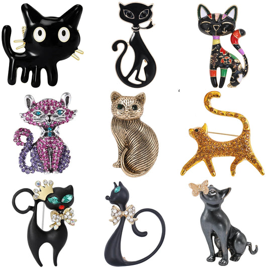 Enamel Cat Brooch Rhinestone Animal Pin Jewelry Accessories