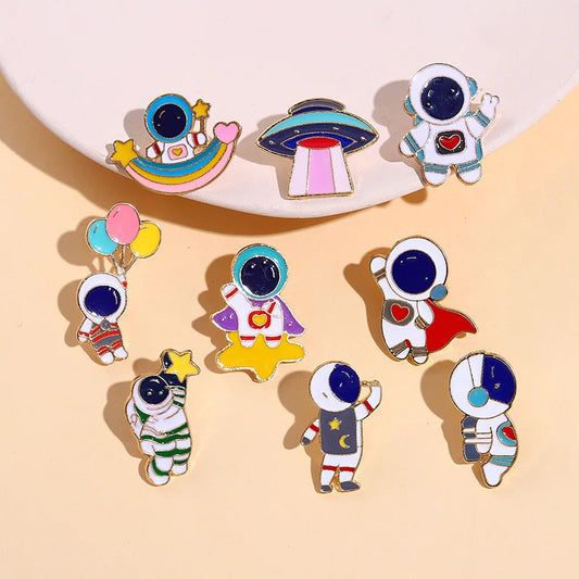 Spacecraft Astronaut Enamel Lapel Pin Cartoon Metal Brooch Jewelry Badge