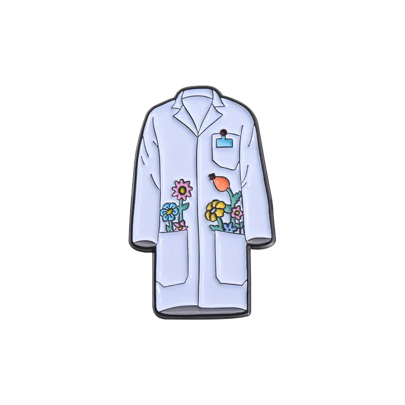 Floral Lab Coat Enamel Pins Doctor Nurse Brooches Lapel Badges Medical Jewelry Gift