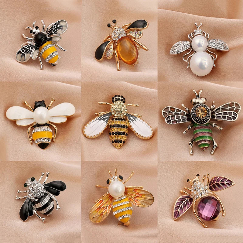Rhinestone Bee Brooch Pearl Corsage Cardigan Suit Accessory Gift