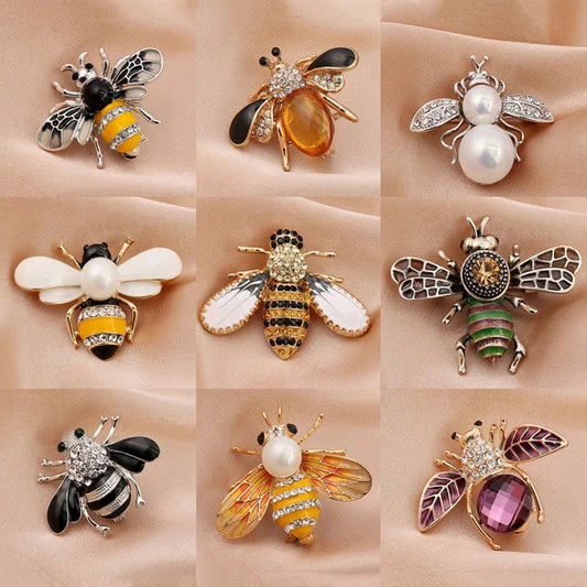 Rhinestone Bee Brooch Pearl Corsage Cardigan Suit Accessory Gift