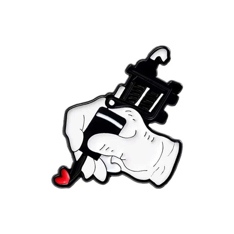 Creative Tattoo Gun Heart Enamel Pins Punk Brooches Backpack Accessories Lapel Badges Jewelry Gift