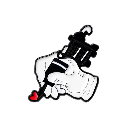 Creative Tattoo Gun Heart Enamel Pins Punk Brooches Backpack Accessories Lapel Badges Jewelry Gift