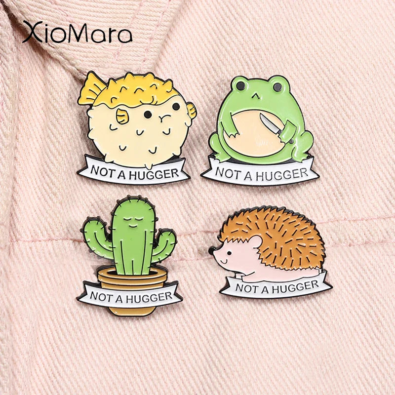 Not A Hugger Cactus Hedgehog Pufferfish Enamel Pin Brooch Lapel Badge Gift