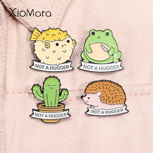 Not A Hugger Cactus Hedgehog Pufferfish Enamel Pin Brooch Lapel Badge Gift