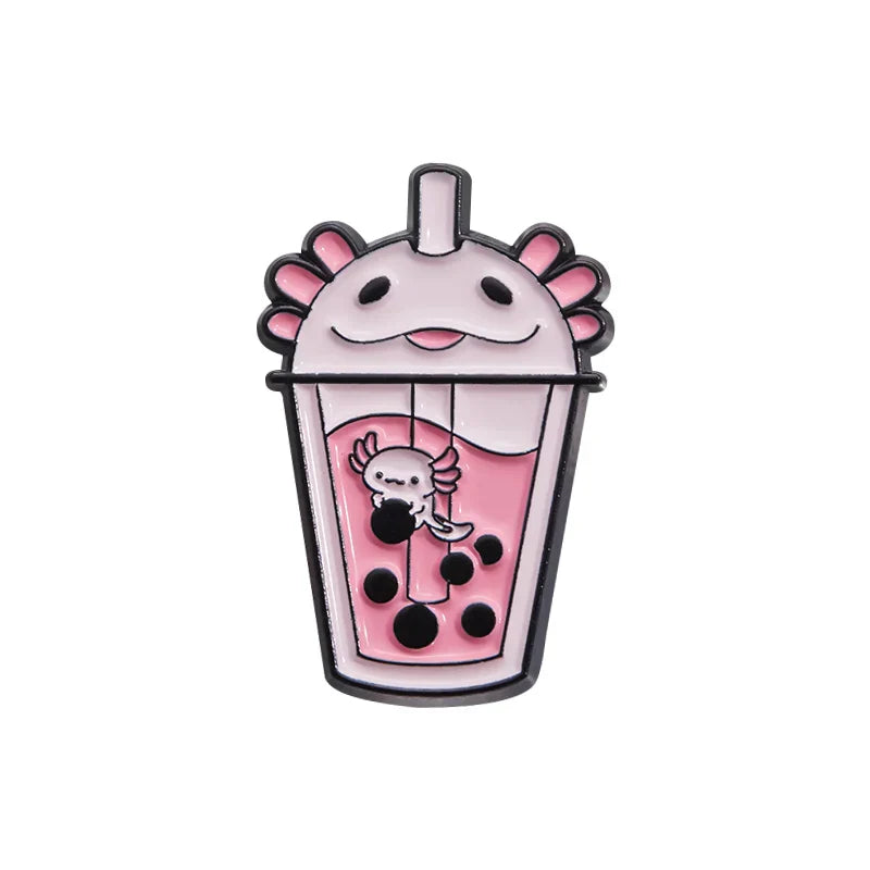 Cartoon Animal Milk Tea Enamel Pin Hippo Fox Frog Dog Brooches Lapel Backpack Badges Wholesale