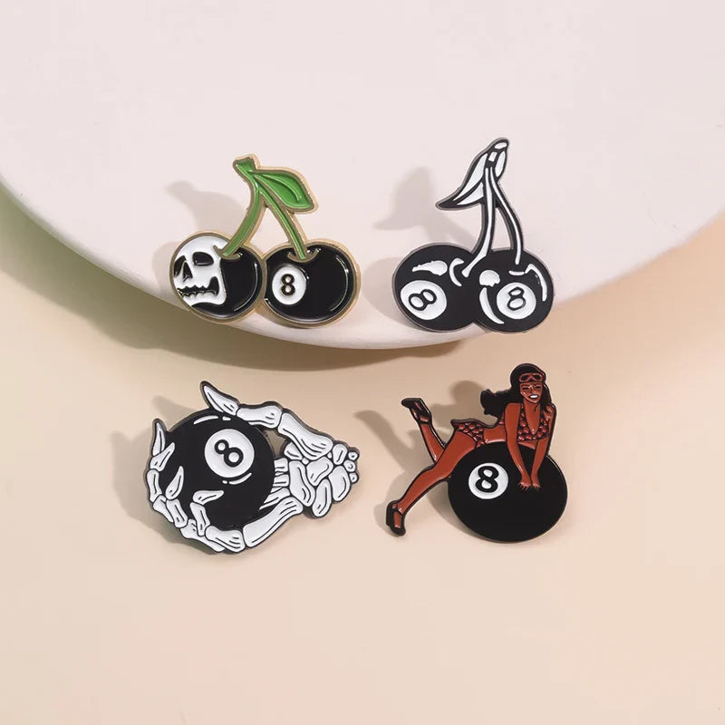 Finger Skeleton Enamel Pin Billiards Punk Brooch Halloween Backpack Jewelry Gift