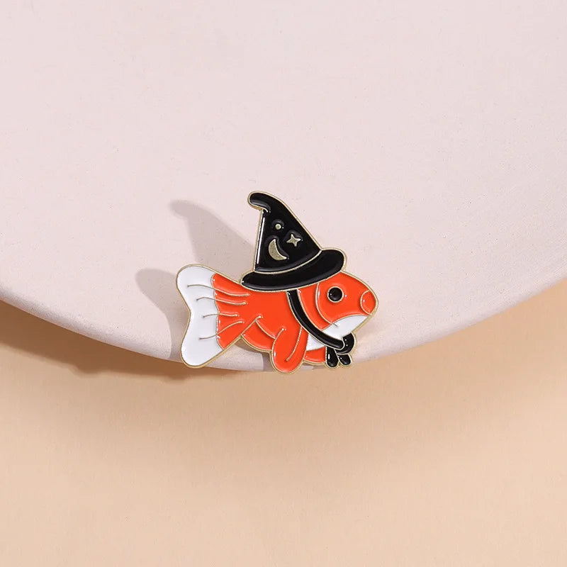 Magic Hat Goldfish Enamel Pins Ice Cream Cat Coffee Planet Wizard Glasses Book Brooch Badge Jewelry