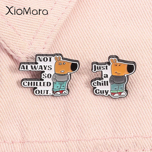 Chill Dog Enamel Pin Funny Cartoon Brooch Lapel Badge Jewelry Gift