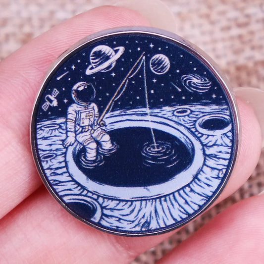 Astronaut Fishing Enamel Pin Brooch