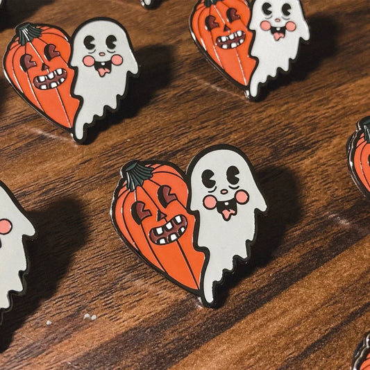 Spooky Pals Vintage Pumpkin Ghost Enamel Pin
