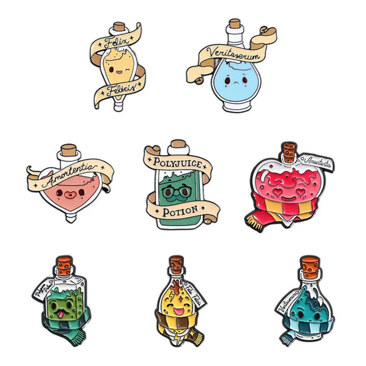 Cartoon Potion Bottle Enamel Pin Set Witchcraft Wizardry Halloween Accessories