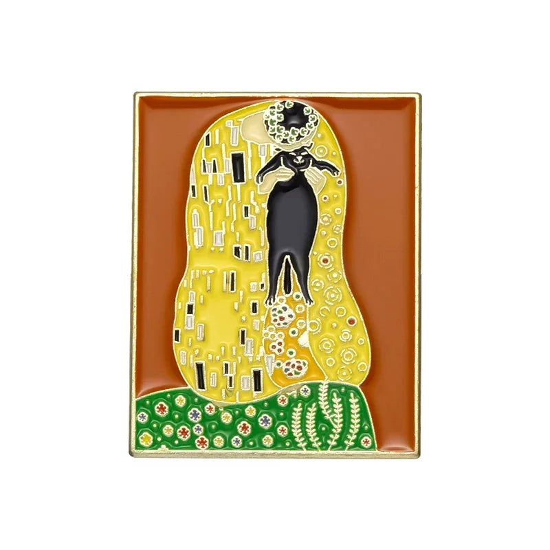 Van Gogh Starry Night Sunflower Cat Enamel Brooch Pin
