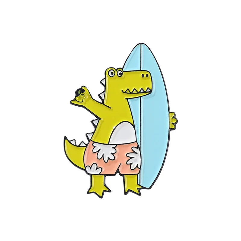 Little Lamb Crocodile Skiing Enamel Pin Cartoon Brooch Badge for Bags Jeans Hoodies Lapel Pin Jewelry Kids Gift