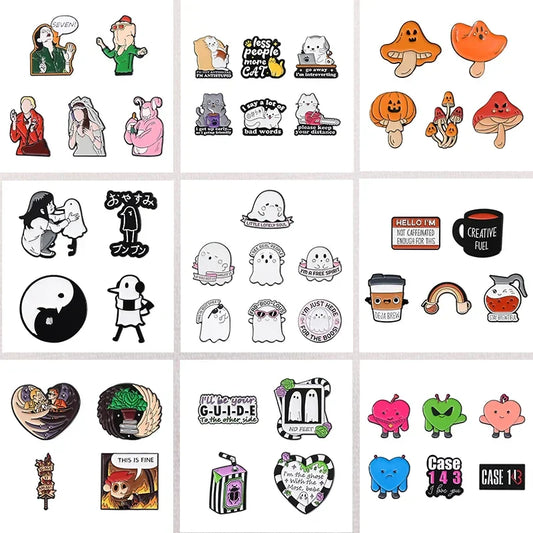 Funny Animal Enamel Pins Set - Cat, Frog, Ghost Brooches Lapel Badge Jewelry Gifts